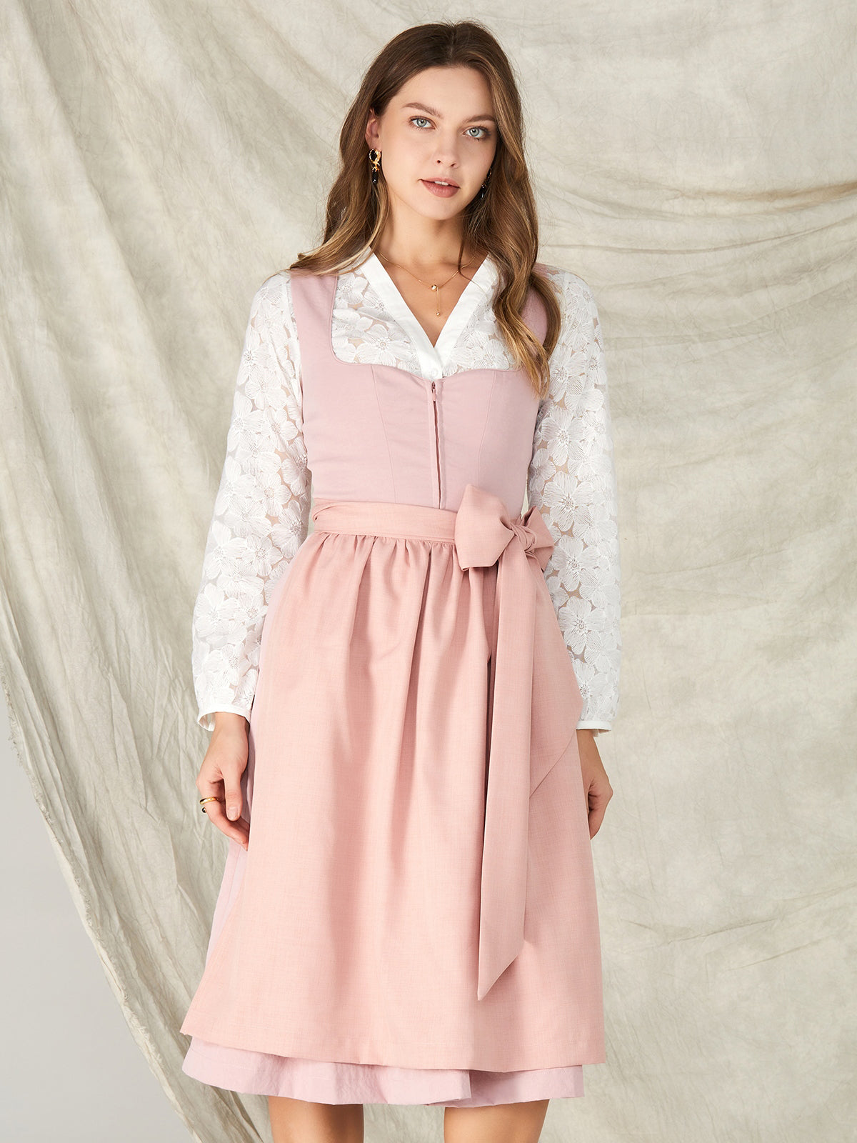 Pink Zipper Front Sweetheart Neck Dirndl Fabia
